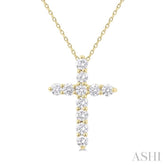 1/3 Ctw Round Cut Diamond Cross Pendant With Chain in 14K Yellow Gold